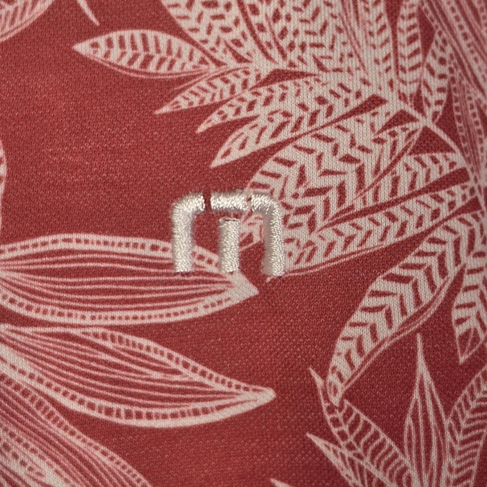TravisMathew Mens Polo Large Pink Tropical Leaf Print Stretch Casual Golf Shirt - Picture 6 of 11